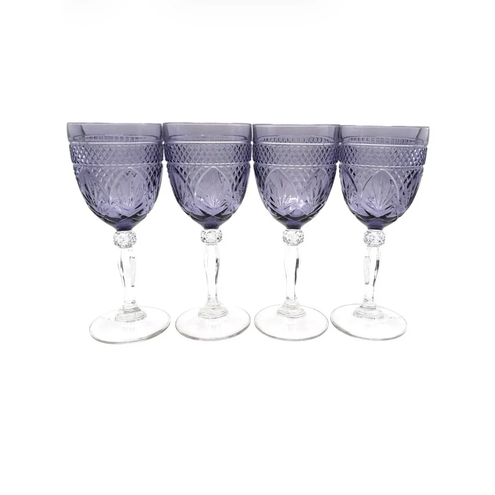 Set 4 Cristal D'Arques Durand Antique Amethyst Crystal Water Goblets 8